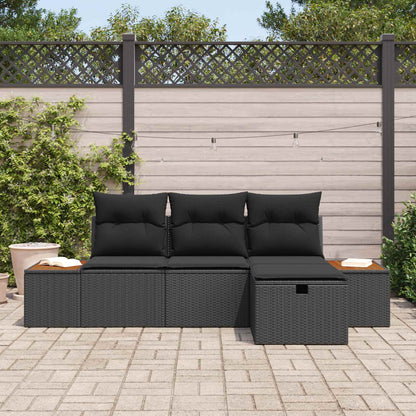 Set Divano da Giardino con cuscino 4 pcs Nero polyrattan | homemem39