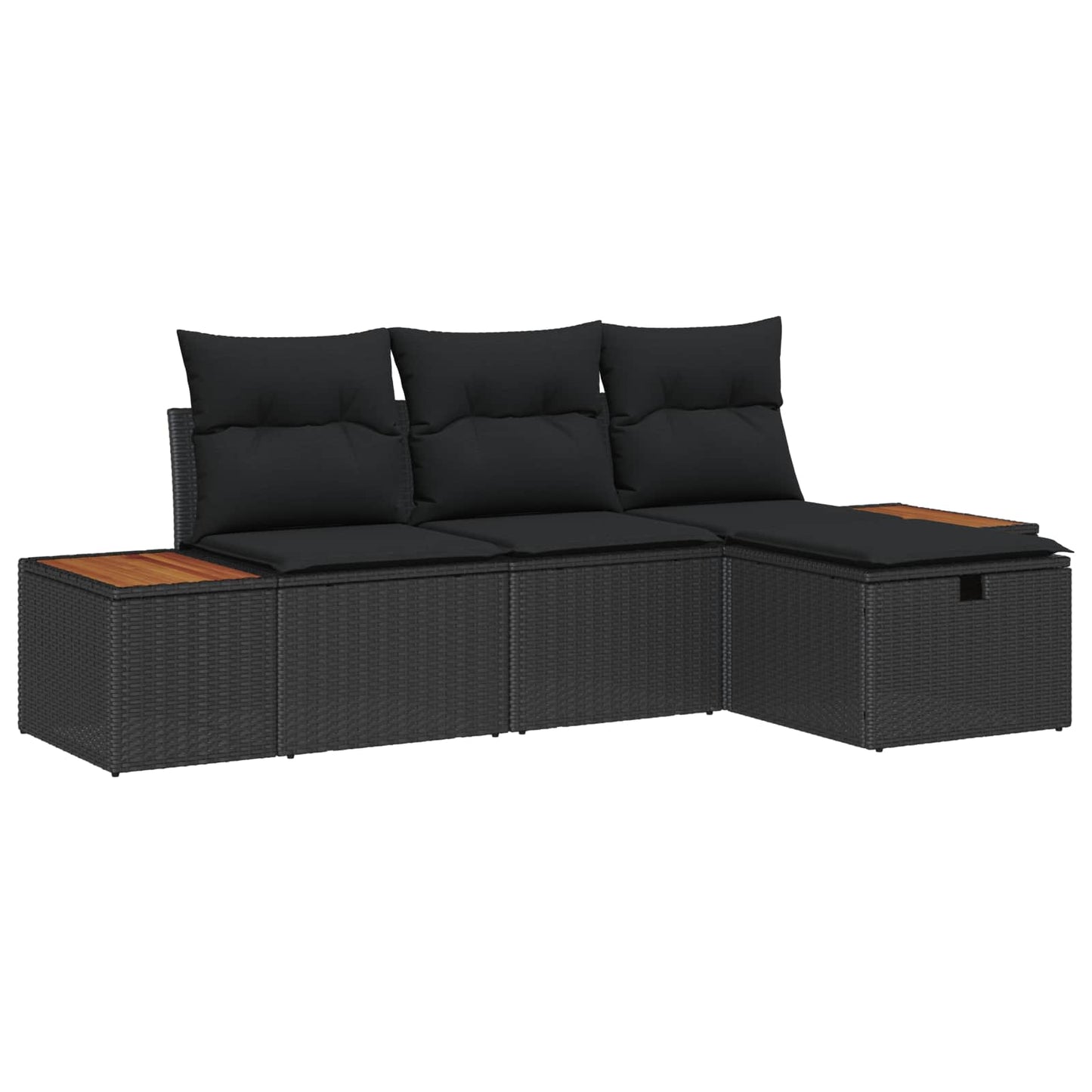 Set Divano da Giardino con cuscino 4 pcs Nero polyrattan | homemem39