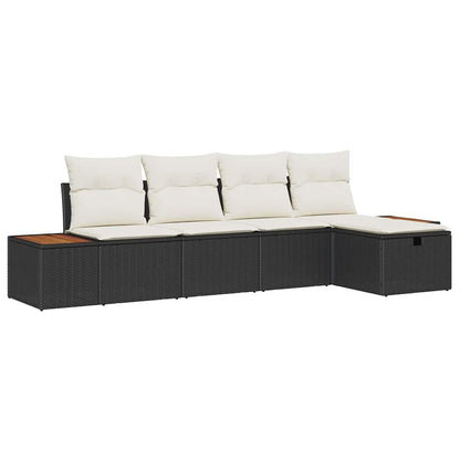 Set Divano da Giardino con cuscino 5 pcs Nero Poly Rattan | homemem39