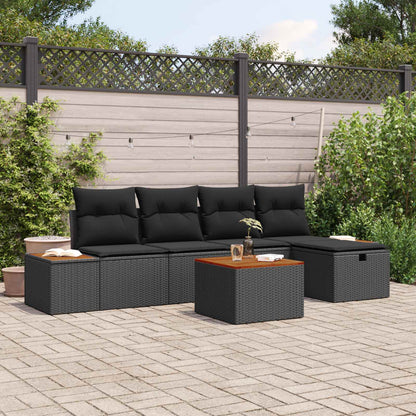 Set Divano da Giardino con cuscino 6 pcs Nero Poly Rattan | homemem39