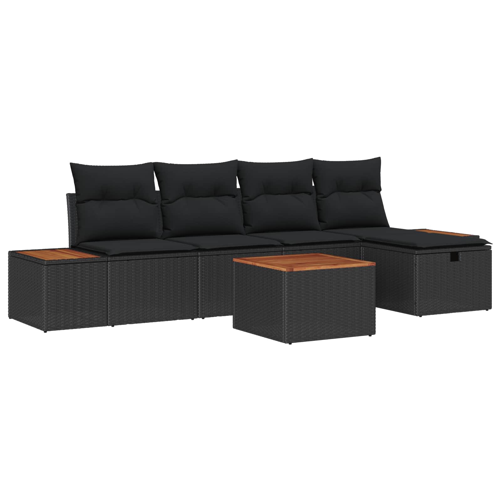 Set Divano da Giardino con cuscino 6 pcs Nero Poly Rattan | homemem39