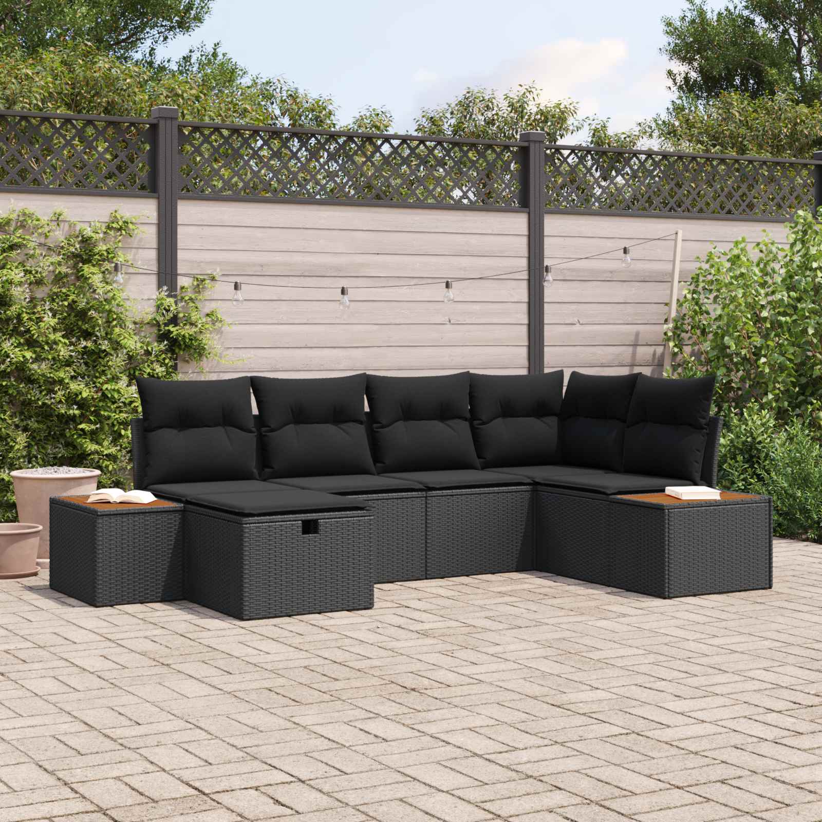 Set Divano da Giardino con cuscino Nero polyrattan | homemem39