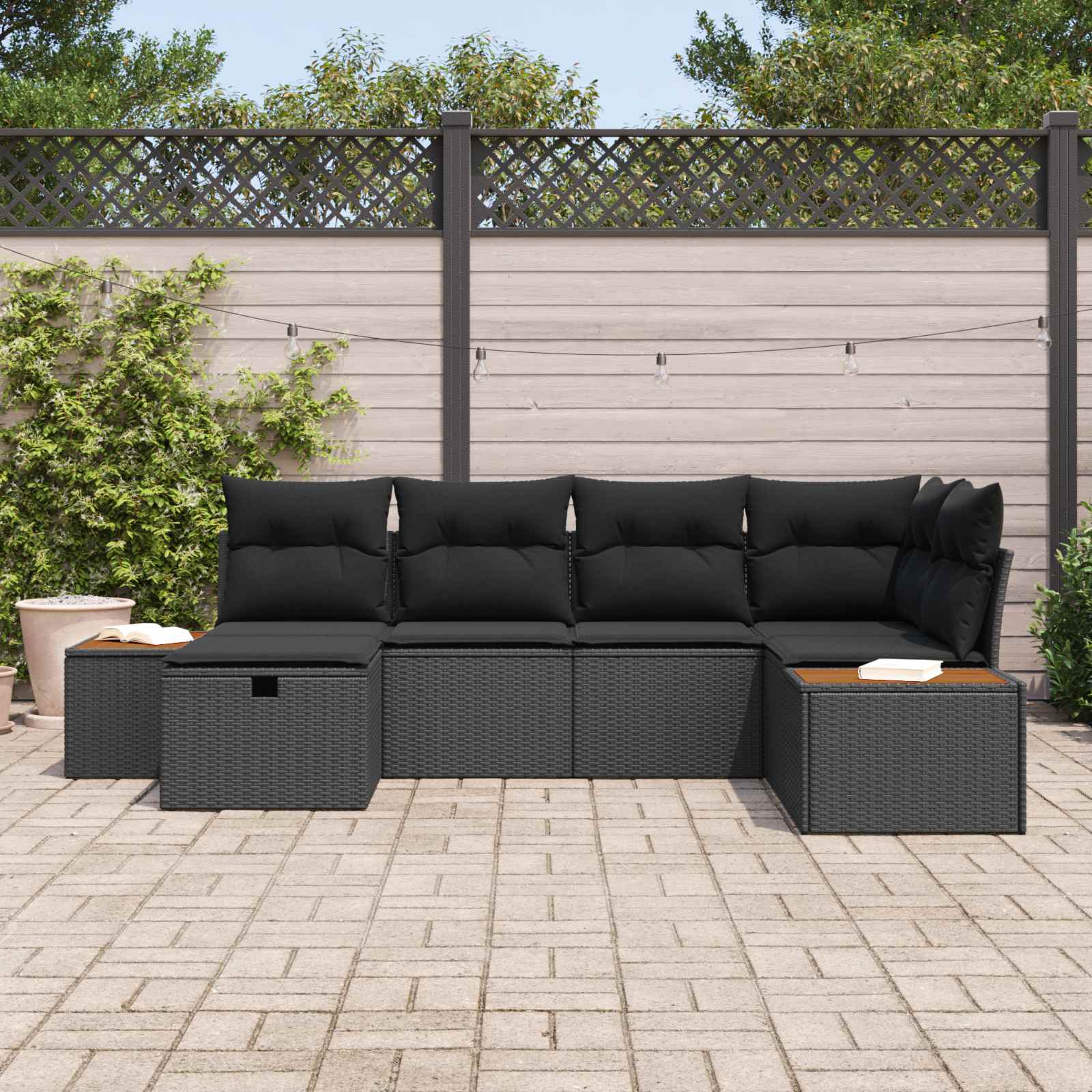 Set Divano da Giardino con cuscino Nero polyrattan | homemem39
