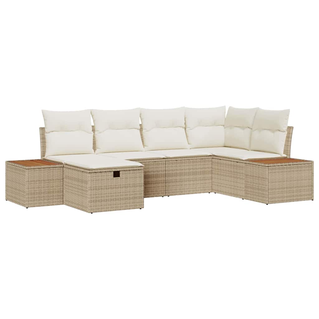 Set Divano da Giardino con cuscino 6 pcs Beige Poly Rattan