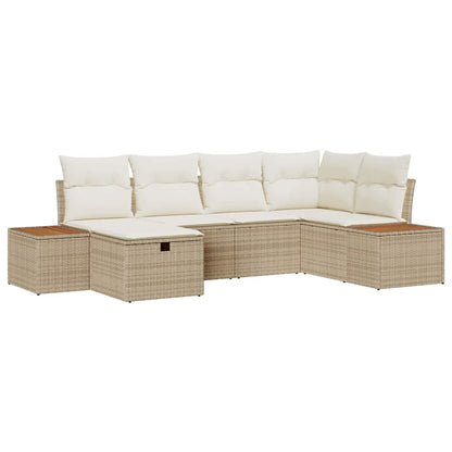 Set Divano da Giardino con cuscino 6 pcs Beige Poly Rattan