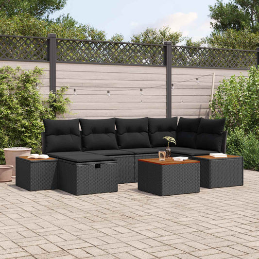 Set Divano da Giardino 7 pcs Nero 55 x 62 x 69 cm Poly Rattan