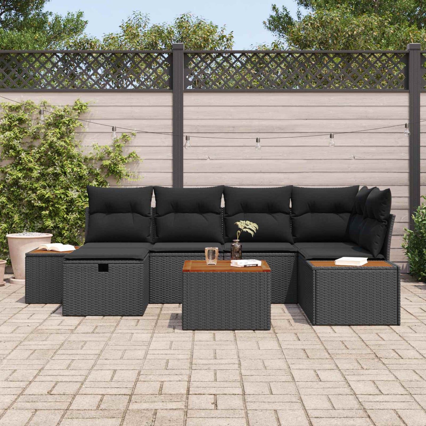Set Divano da Giardino 7 pz Nero polyrattan | homemem39