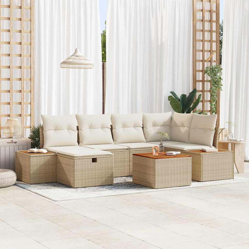 Set Divano da Giardino 7 pz Beige polyrattan