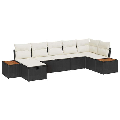 Set Divano da Giardino con cuscino 7 pcs Nero Poly Rattan | homemem39