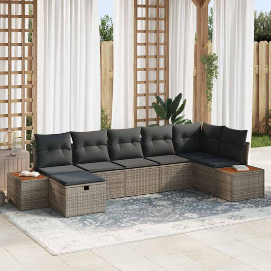 Set Divano da Giardino con cuscino 7 pcs Grigio Poly Rattan | homemem39