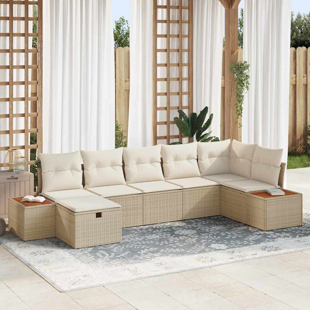 Set Divano da Giardino con cuscino 7 pcs Beige Poly Rattan