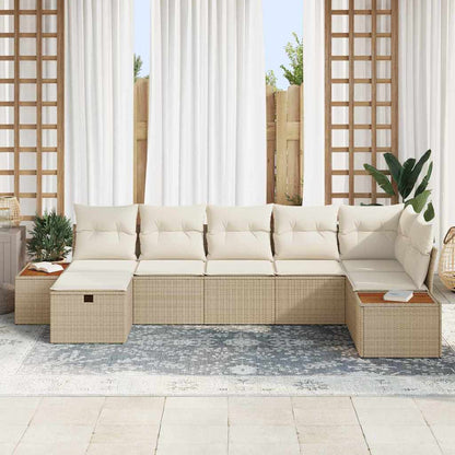 Set Divano da Giardino con cuscino 7 pcs Beige Poly Rattan
