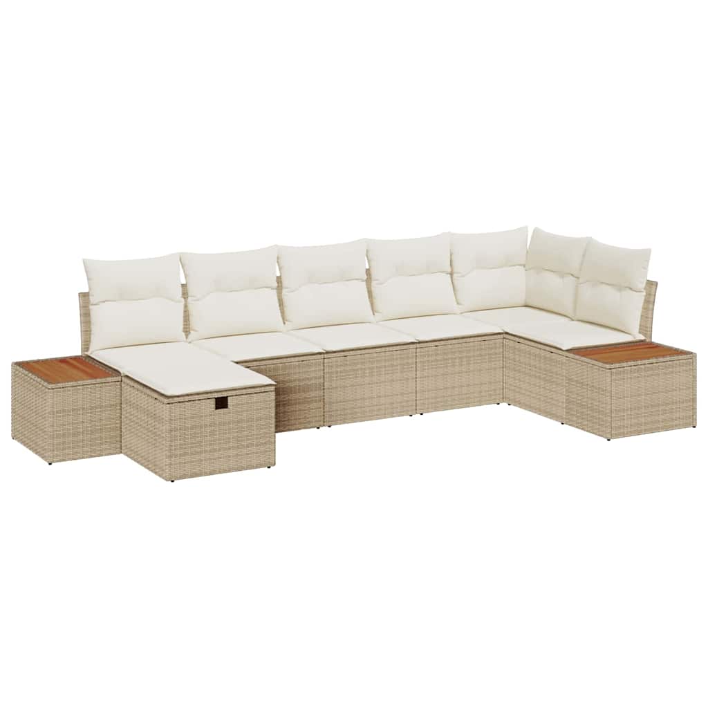 Set Divano da Giardino con cuscino 7 pcs Beige Poly Rattan