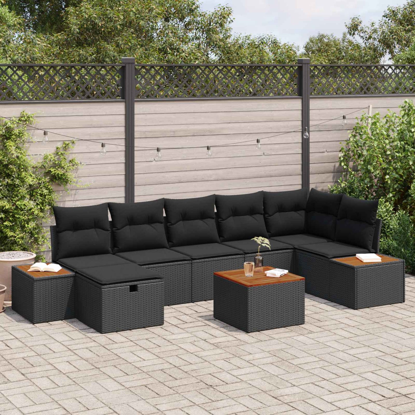 Set Divano da Giardino 8 pz Nero polyrattan | homemem39