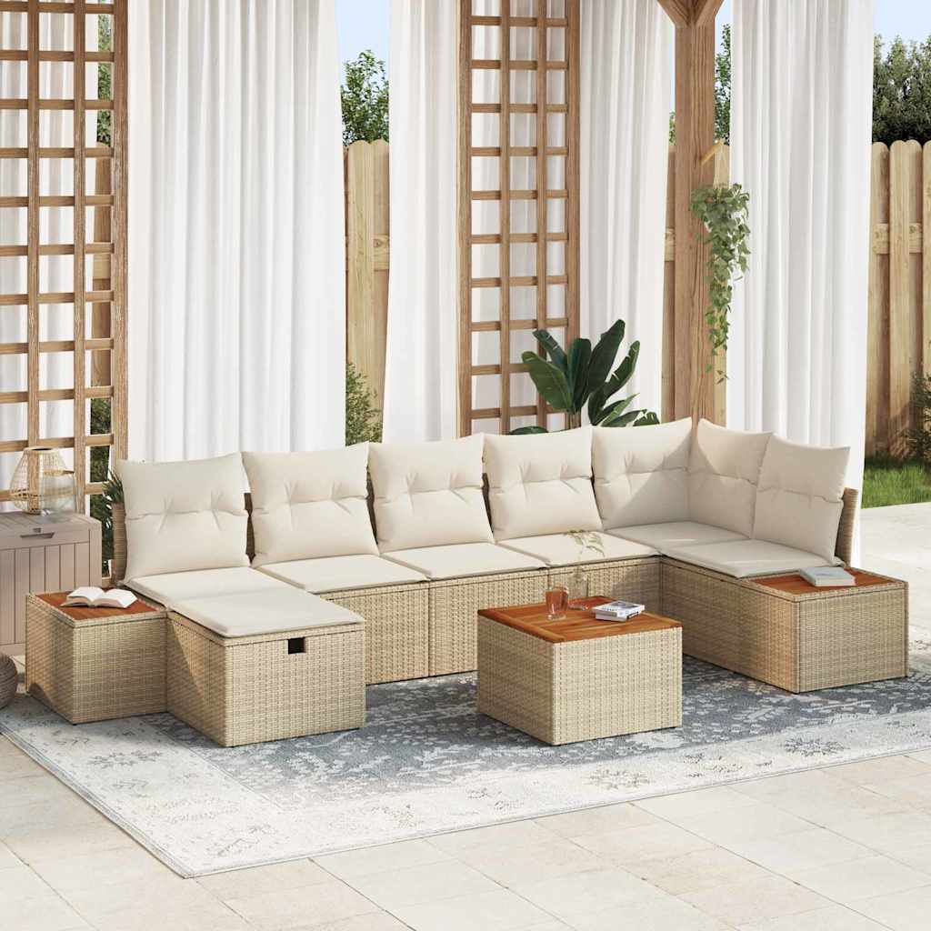 Set Divano da Giardino 8 pz Beige polyrattan