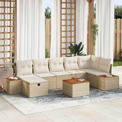 Set Divano da Giardino 8 pz Beige polyrattan