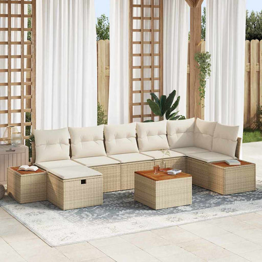 Set Divano da Giardino con cuscino 8 pcs Beige Poly Rattan