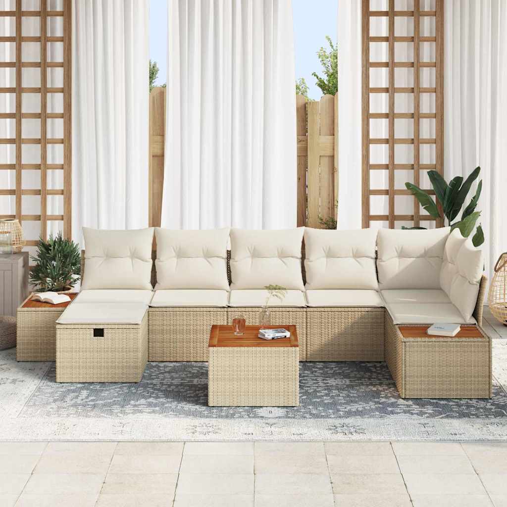 Set Divano da Giardino 8 pz Beige polyrattan