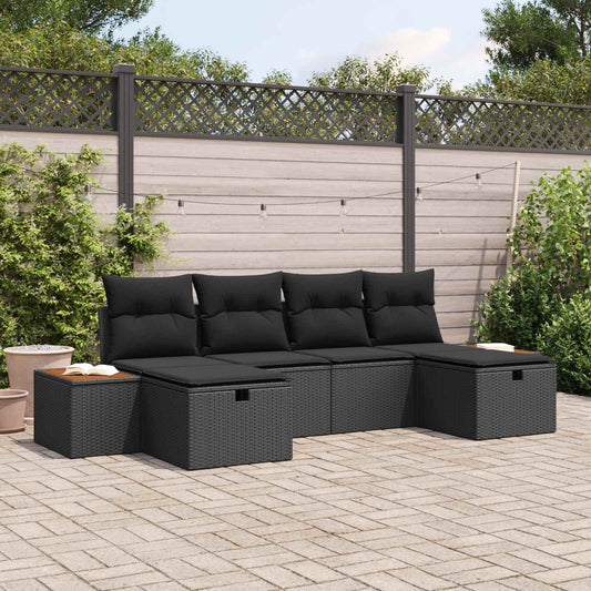 Set Divano da Giardino 6 pcs Nero 55 x 62 x 69 cm Poly Rattan