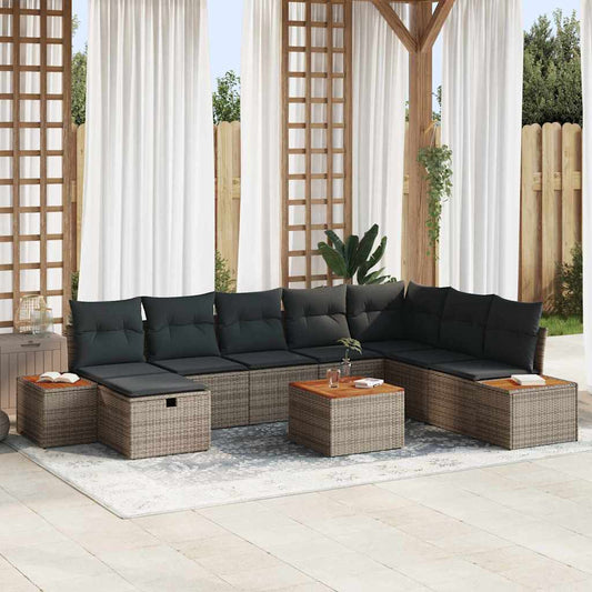 Set Divano da Giardino 9 pz Grigio polyrattan | homemem39