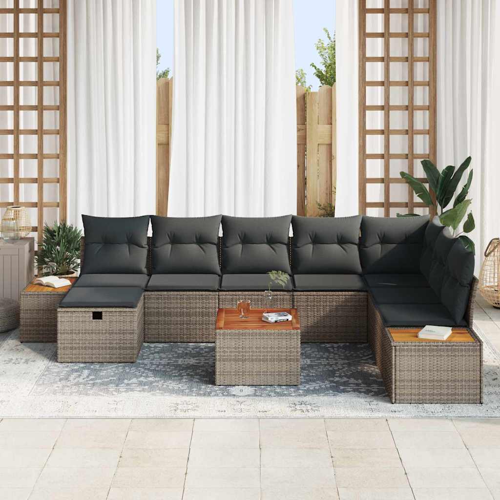 Set Divano da Giardino con cuscino 9 pcs Grigio Poly Rattan | homemem39