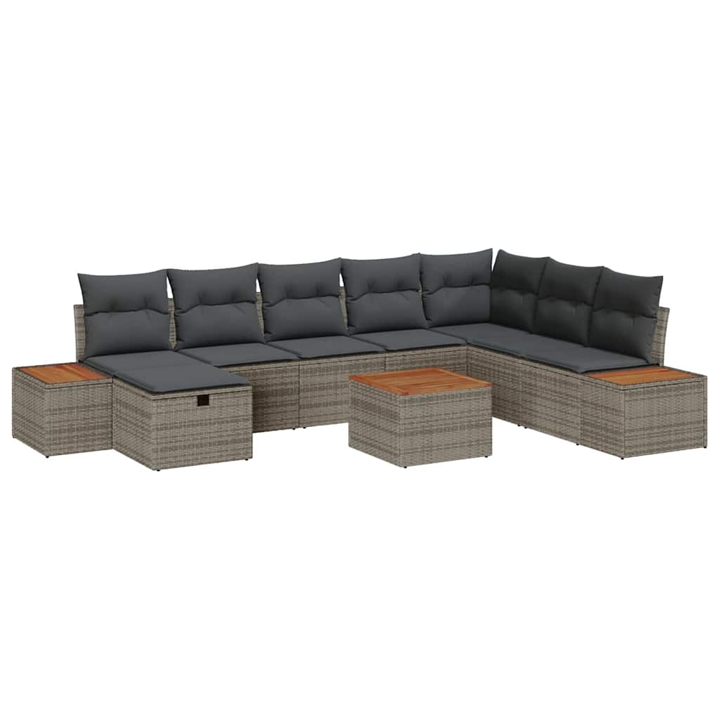 Set Divano da Giardino con cuscino 9 pcs Grigio Poly Rattan | homemem39