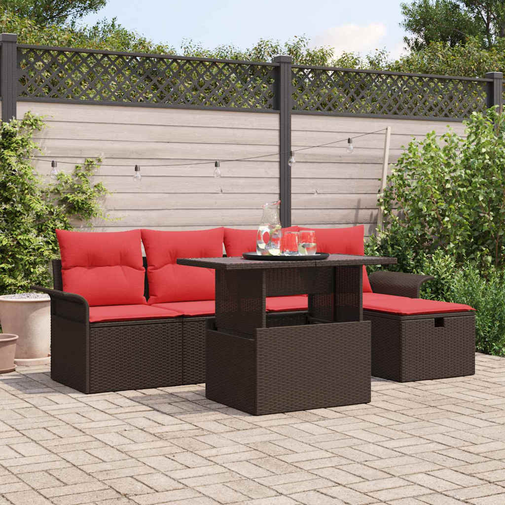 Set Divano da Giardino con cuscino 6 pcs Marrone polyrattan | homemem39