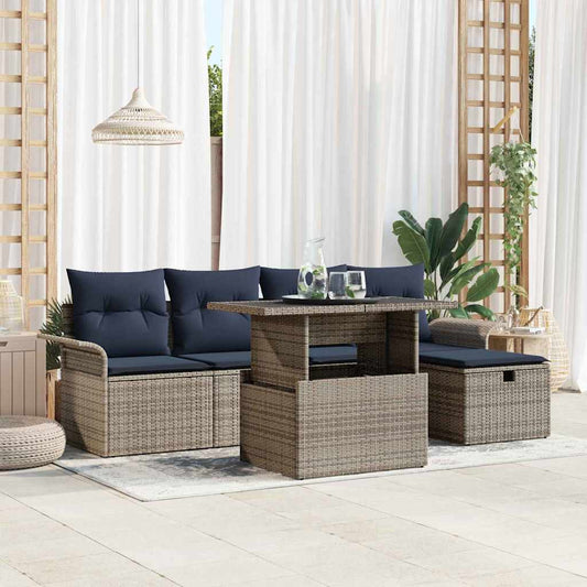 Set Divano da Giardino con cuscino 6 pcs Grigio polyrattan | homemem39