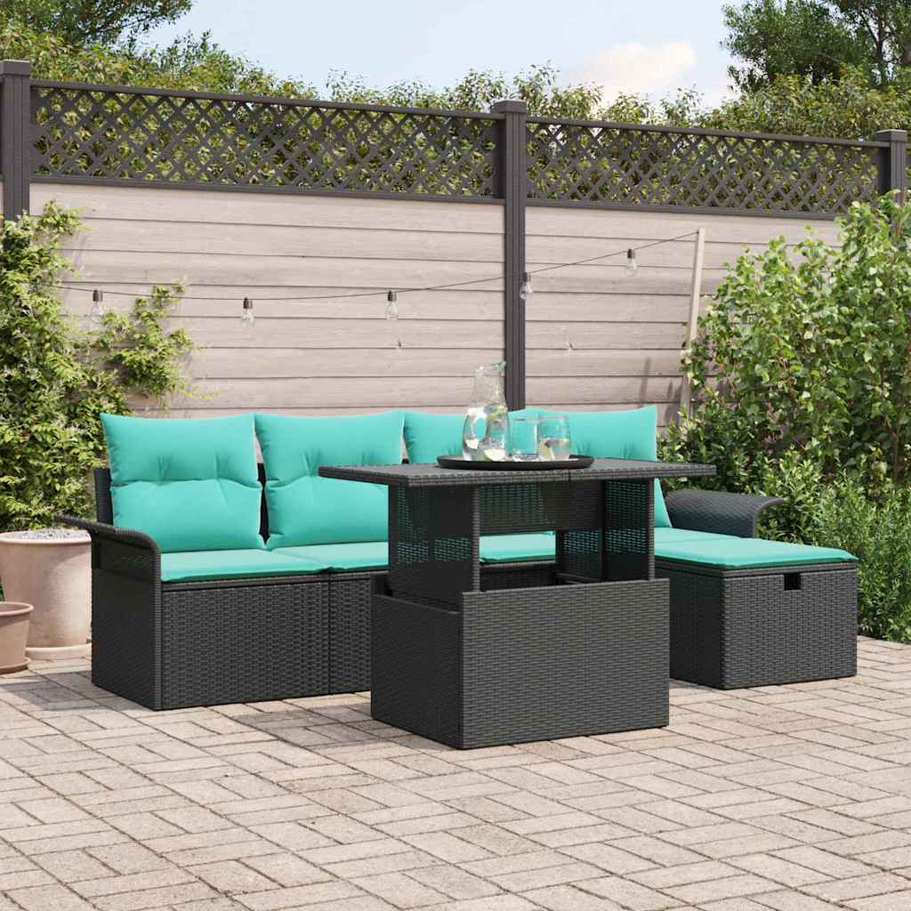 Set Divano da Giardino con cuscino 6 pcs Nero polyrattan | homemem39