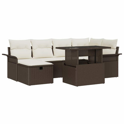Set Divano da Giardino con cuscino 7 pcs Marrone Poly Rattan