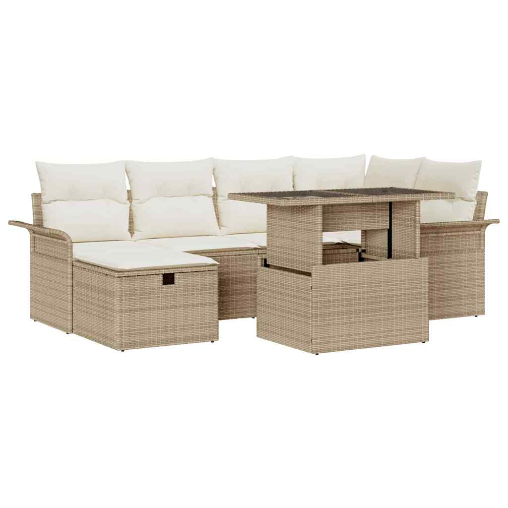 Set Divano da Giardino con cuscino 7 pcs Beige Poly Rattan - homemem39