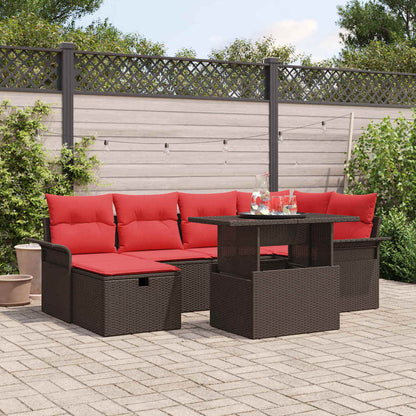 Set Divano da Giardino con cuscino 7 pcs Marrone Poly Rattan