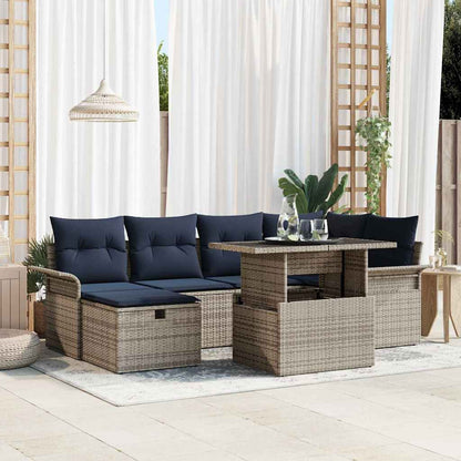 Set Divano da Giardino con cuscino 7 pcs Grigio Poly Rattan