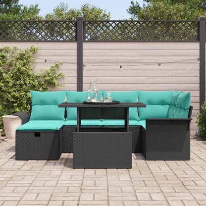Set Divano da Giardino con cuscino 7 pcs Nero Poly Rattan | homemem39