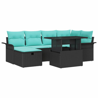 Set Divano da Giardino con cuscino 7 pcs Nero Poly Rattan | homemem39