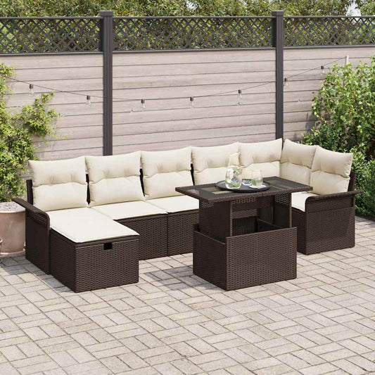 Set Divano da Giardino con cuscino 8 pcs Marrone Poly Rattan - homemem39