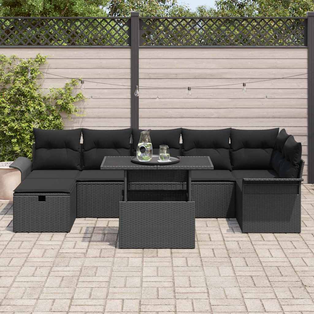Set Divano da Giardino 8 pz Nero polyrattan | homemem39