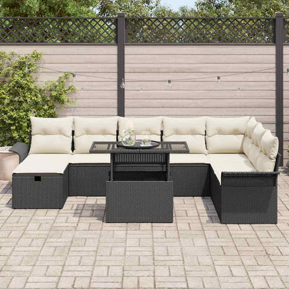 Set Divano da Giardino con cuscino 9 pcs Nero Poly Rattan