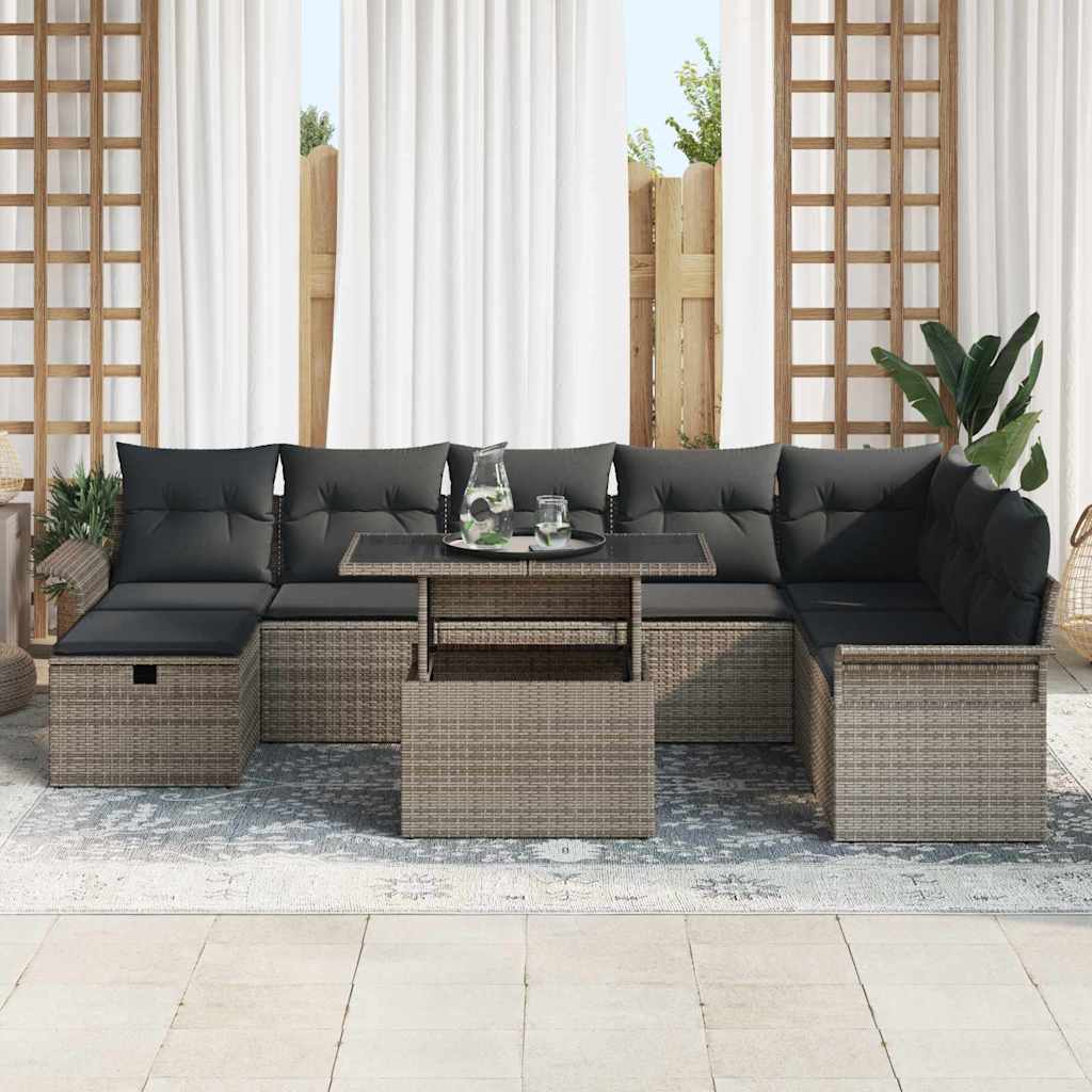Set Divano da Giardino 9 pz Grigio polyrattan | homemem39