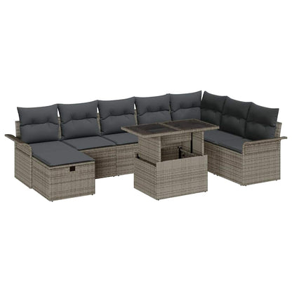 Set Divano da Giardino 9 pz Grigio polyrattan | homemem39
