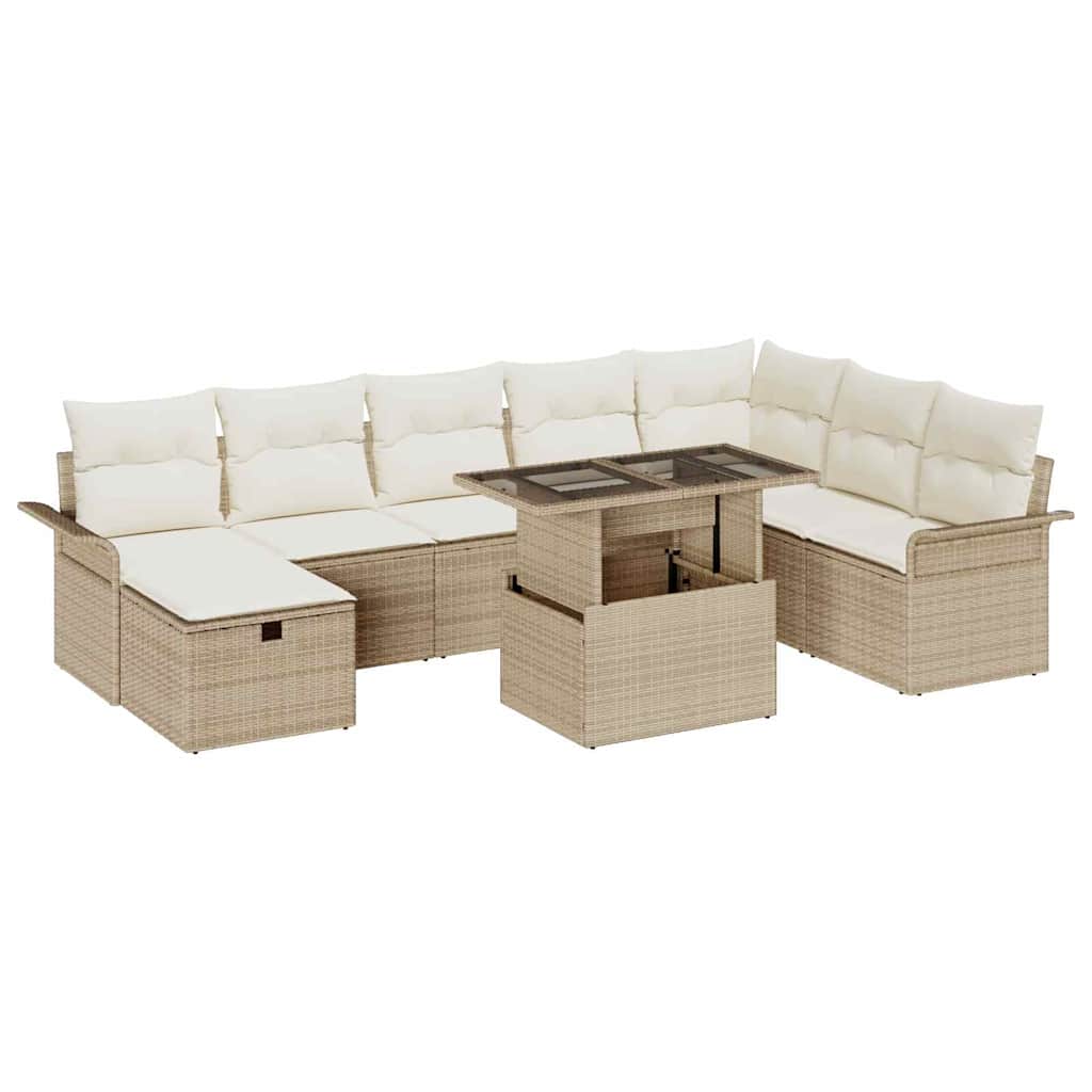 Set Divano da Giardino con cuscino 9 pcs Beige Poly Rattan - homemem39