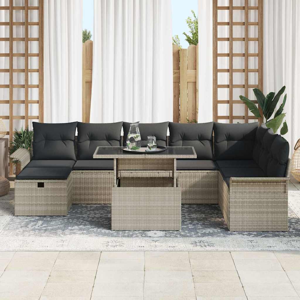 Set Divano da Giardino 9 pcs Grigio chiaro Poly Rattan - homemem39