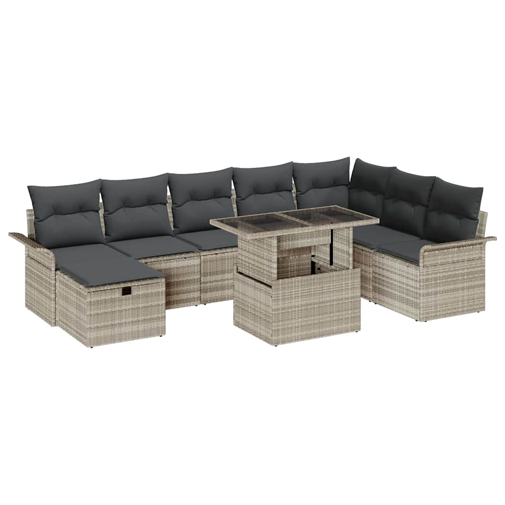 Set Divano da Giardino 9 pcs Grigio chiaro Poly Rattan - homemem39