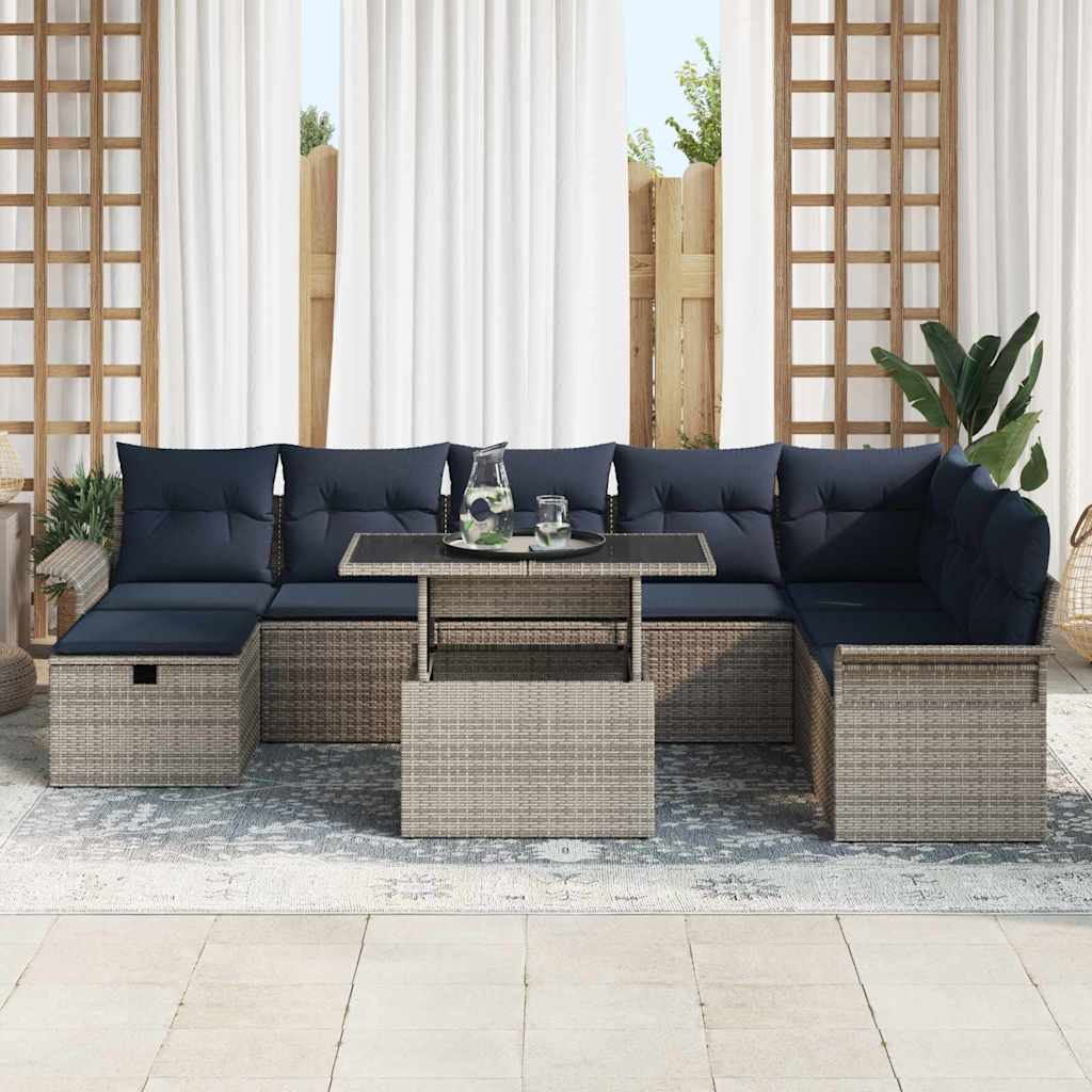 Set Divano da Giardino con cuscino 9 pcs Grigio Poly Rattan | homemem39