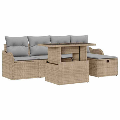 Set Divano da Giardino con cuscino 6 pcs Beige Poly Rattan - homemem39