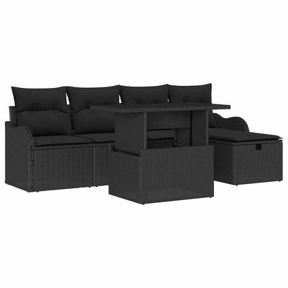 Set Divano da Giardino con cuscino 6 pcs Nero Poly Rattan | homemem39