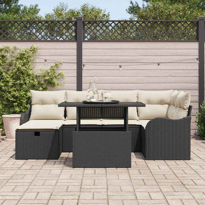 Set Divano da Giardino con cuscino 7 pcs Nero Poly Rattan - homemem39