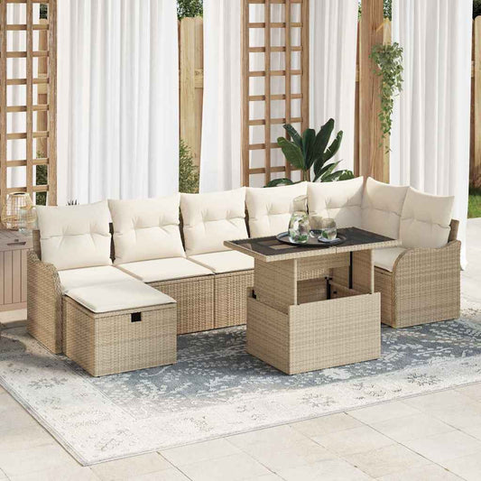 Set Divano da Giardino con cuscino 8 pcs Beige Poly Rattan