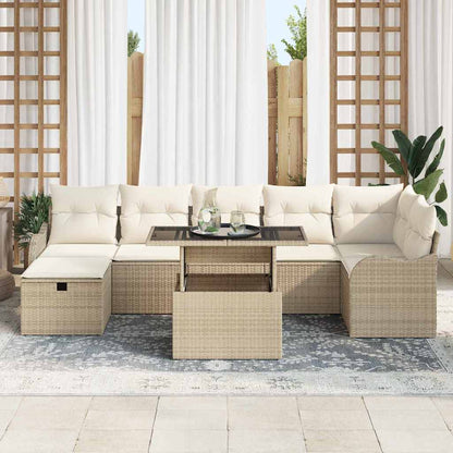 Set Divano da Giardino con cuscino 8 pcs Beige Poly Rattan