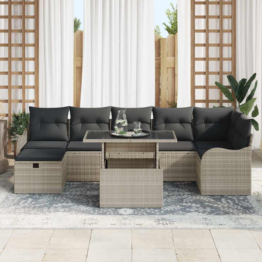 Set Divano da Giardino 8 pcs Grigio chiaro Poly Rattan - homemem39